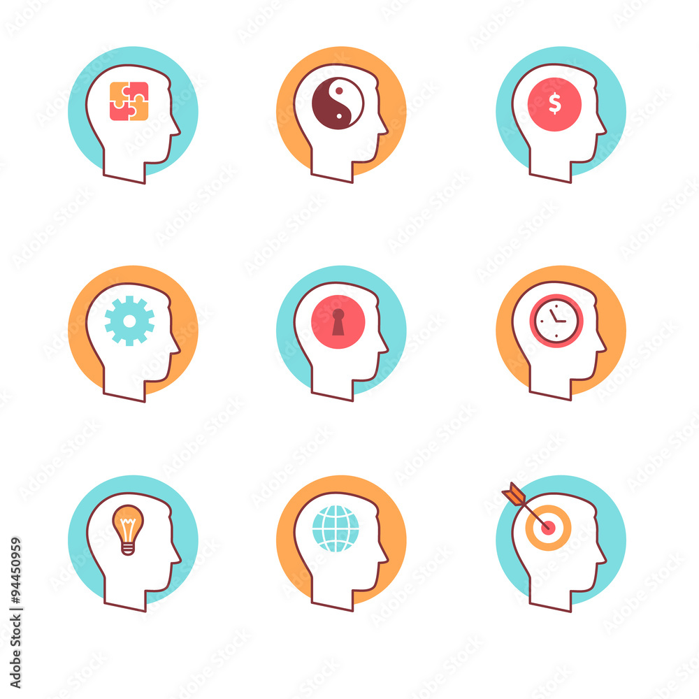 Human mind icons thin line set Human mind icons thin line set