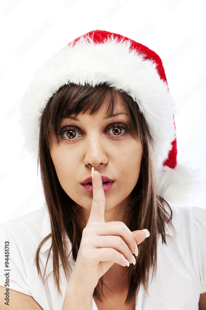 Naklejka premium Young woman with santa hat