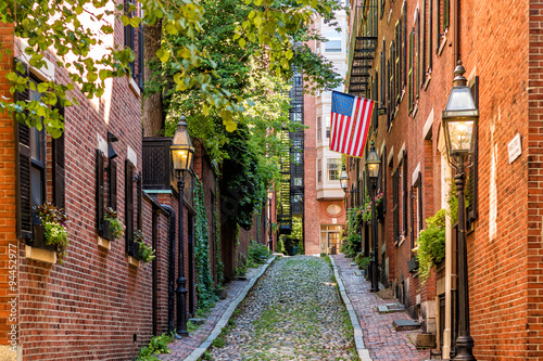 View of historic Acorn Street in Boston