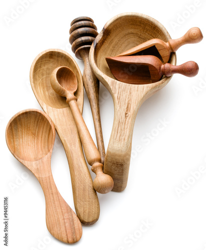 Carving wooden spoon isolated on white background cutout photo