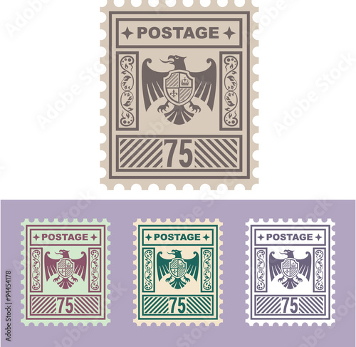 Vector Mail Stamp with Eagle Badge Shield Seventy Five