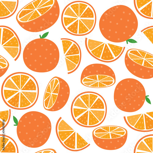 Seamless Vector Orange fruit with leaf and slice. Vector illustration. EPS 10 & HI-RES JPG Included 