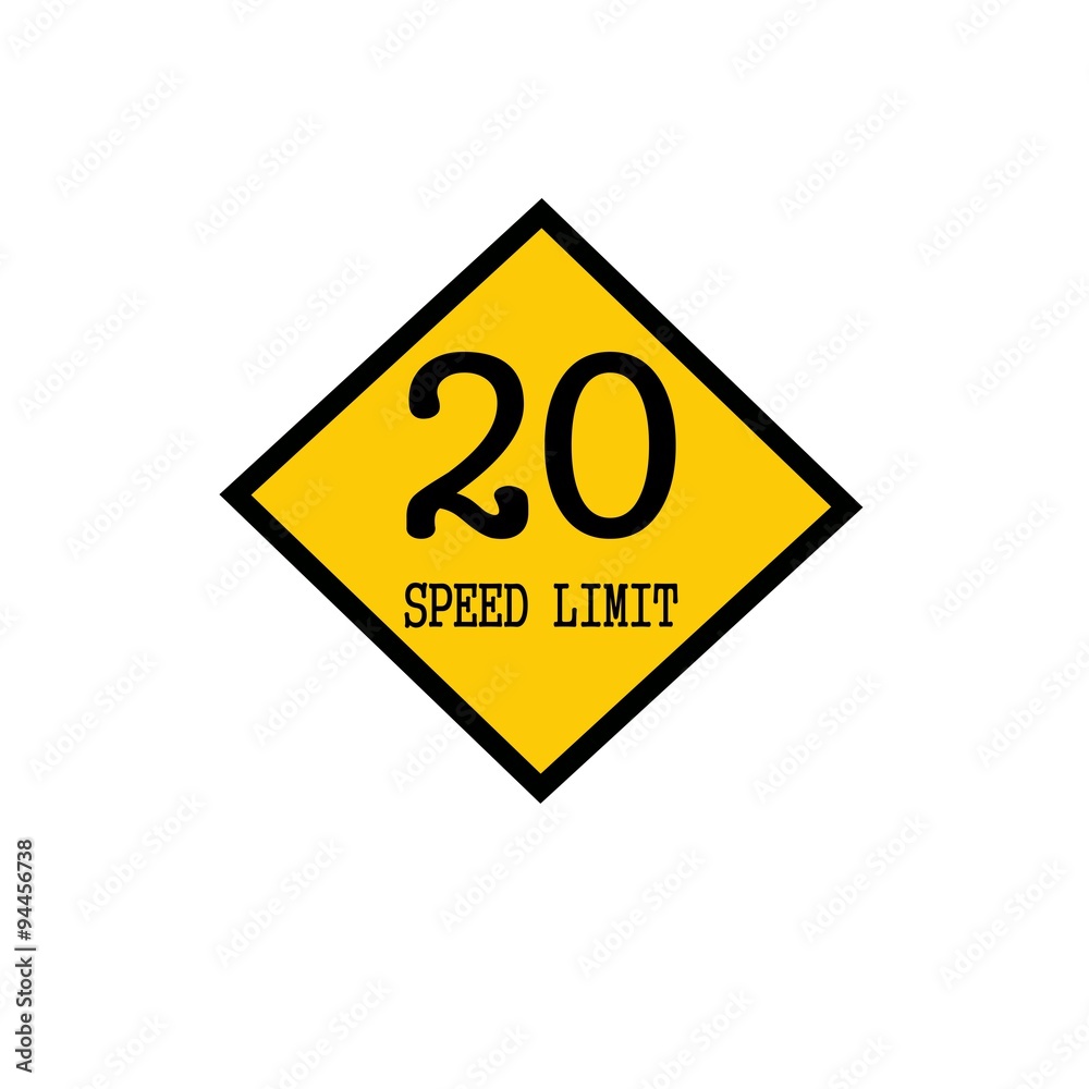 Speed limit 20 black stamp text on background yellow Speed limit 20 black stamp text on background yellow
