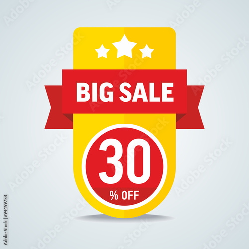 Big sale of 30 percent of the label with a red ribbon. Vector il