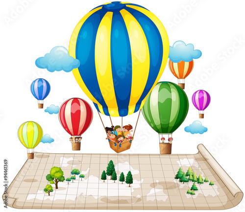 Children traveling by balloon
