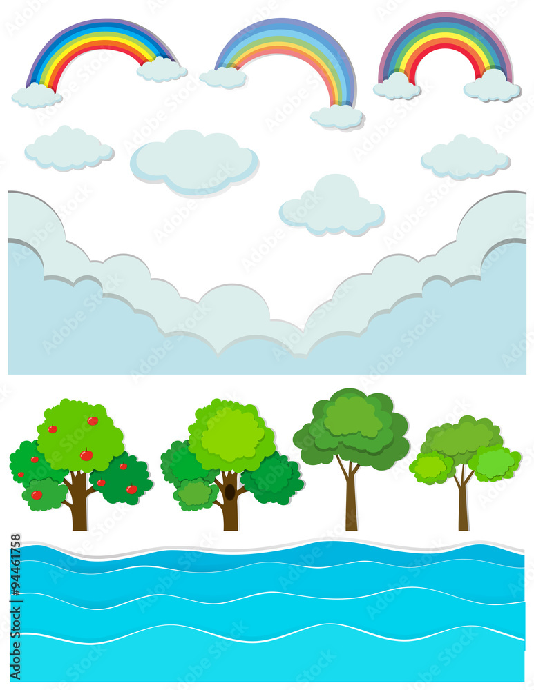 Fototapeta premium Nature scene with rainbow and river