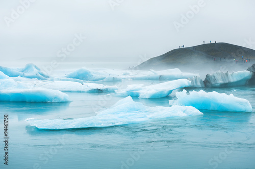 Blue icebergs in Jokulsarlon glacial lagoon, southern Iceland