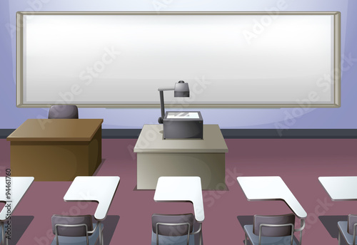 Classroom with projector and desks
