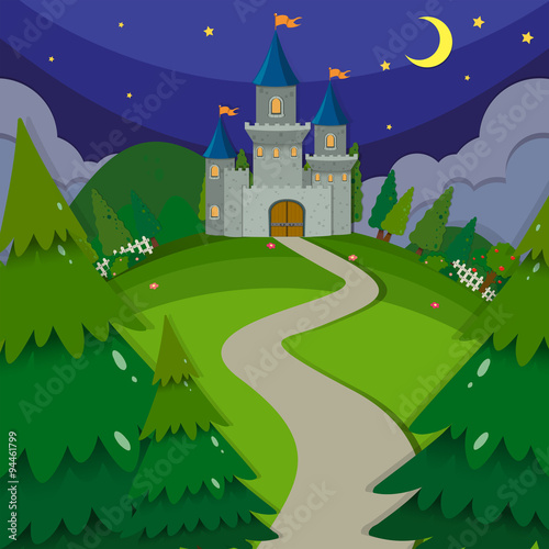 Castle towers at night