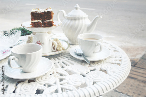 Carrot cake with hot tea