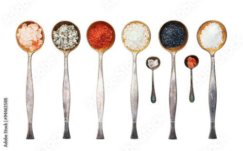 Assortment of salt. Vintage metal spoons