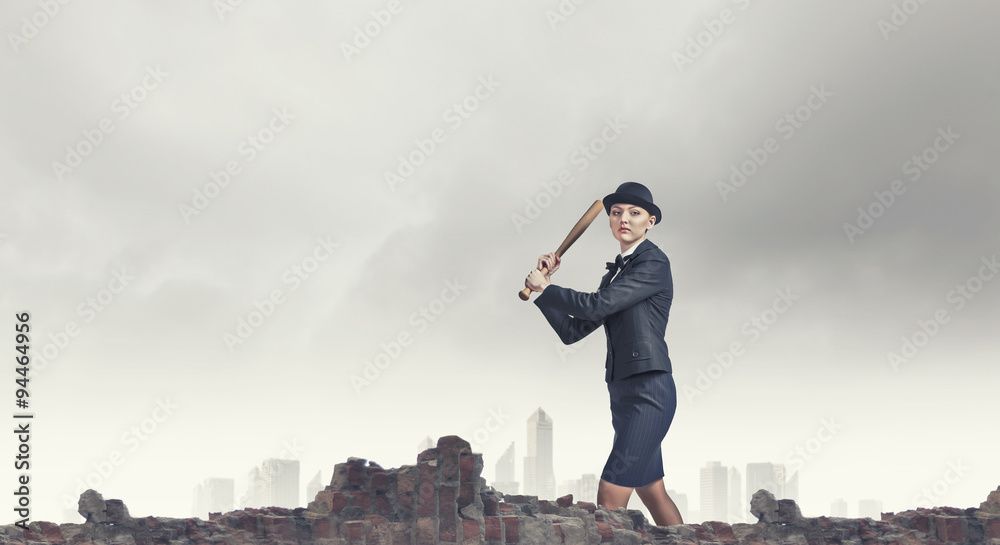 Woman with baseball bat