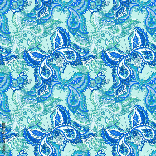 Vector seamless pattern with decorative colorful butterflies on