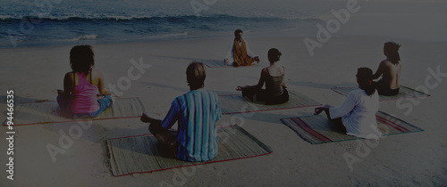 Healthy Yoga Class By The Beach Meditation Concept
