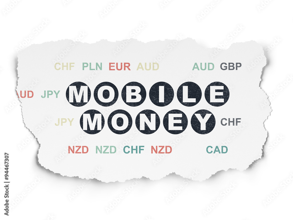 Currency concept: Mobile Money on Torn Paper background