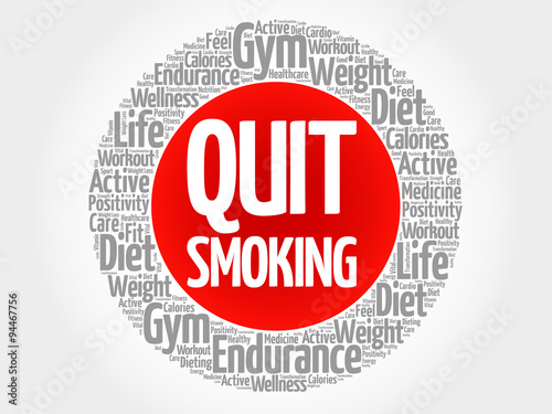 Quit Smoking circle stamp word cloud, health concept