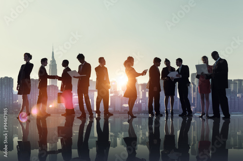 Business People Working Technology Rooftop City Concept