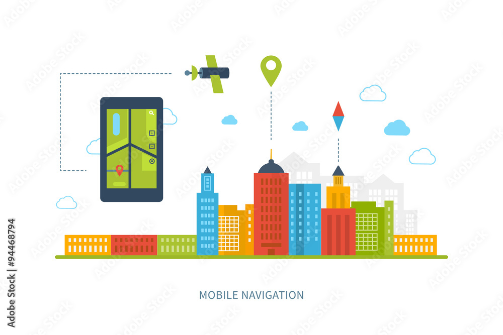 Vector illustration concept of  holding smart-phone with mobile navigation