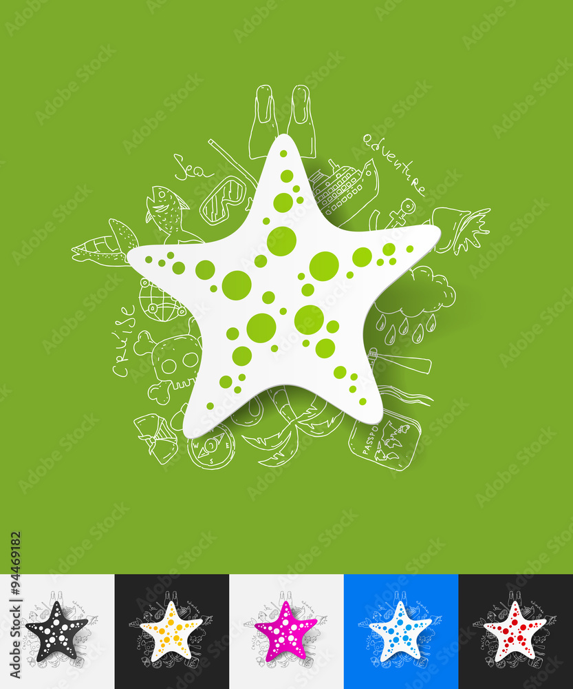 Obraz premium starfish paper sticker with hand drawn elements
