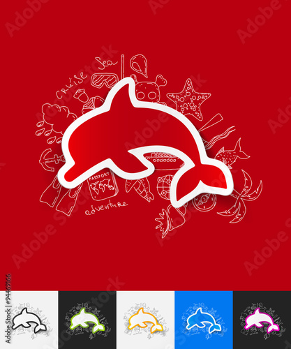 dolphin paper sticker with hand drawn elements