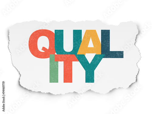 Advertising concept: Quality on Torn Paper background