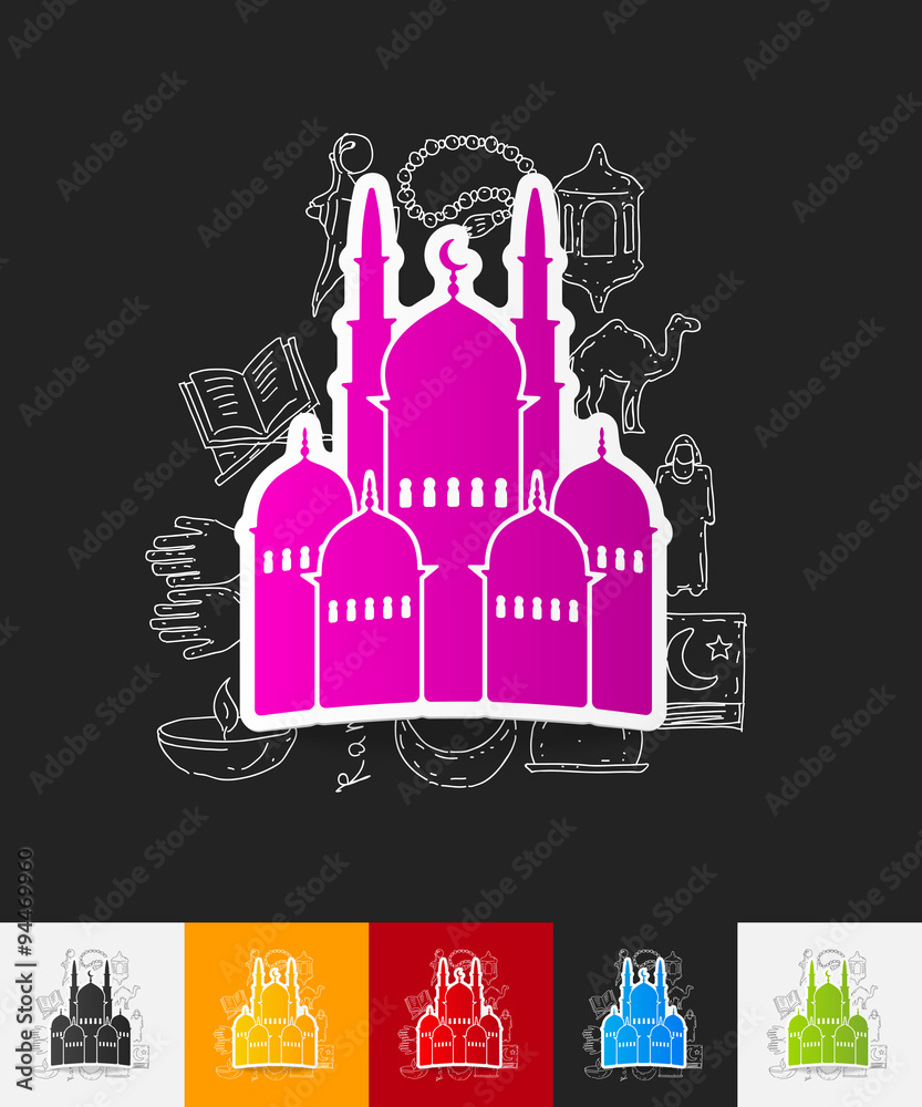 mosque paper sticker with hand drawn elements