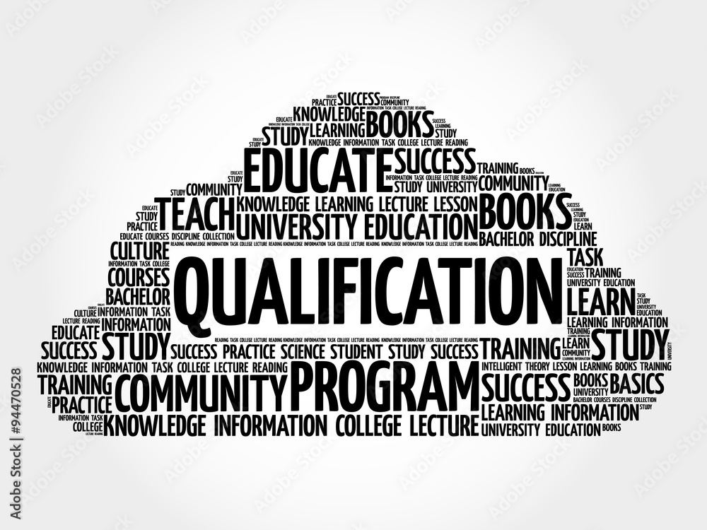Qualification word cloud, education business concept