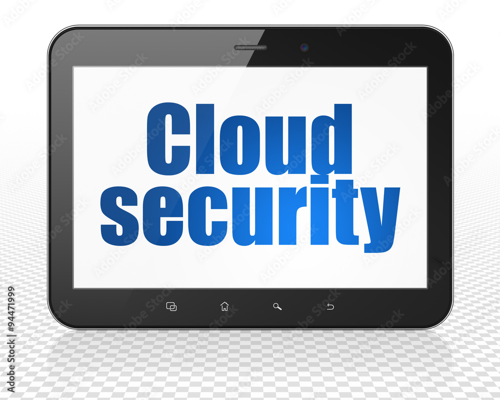 Cloud networking concept: Tablet Pc Computer with Cloud Security on display Cloud networking concept: Tablet Pc Computer with Cloud Security on display