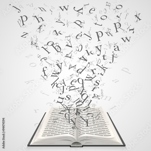 Book with flying letters