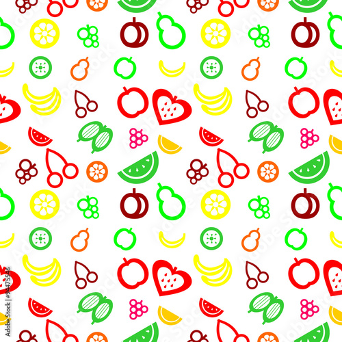 Fototapeta Naklejka Na Ścianę i Meble -  Seamless pattern with elements of fruits over white background