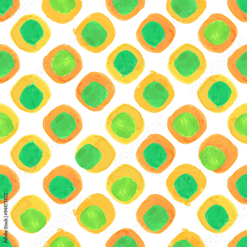 Vector Watercolor Seamless Pattern With Orange and Green Dots