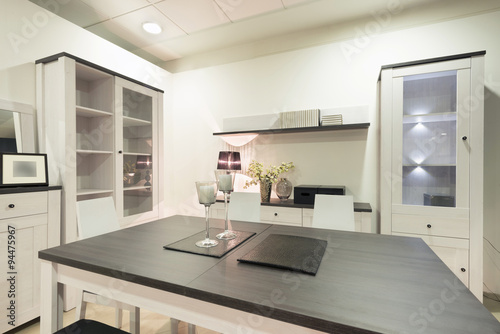 Dining room interior in the evening