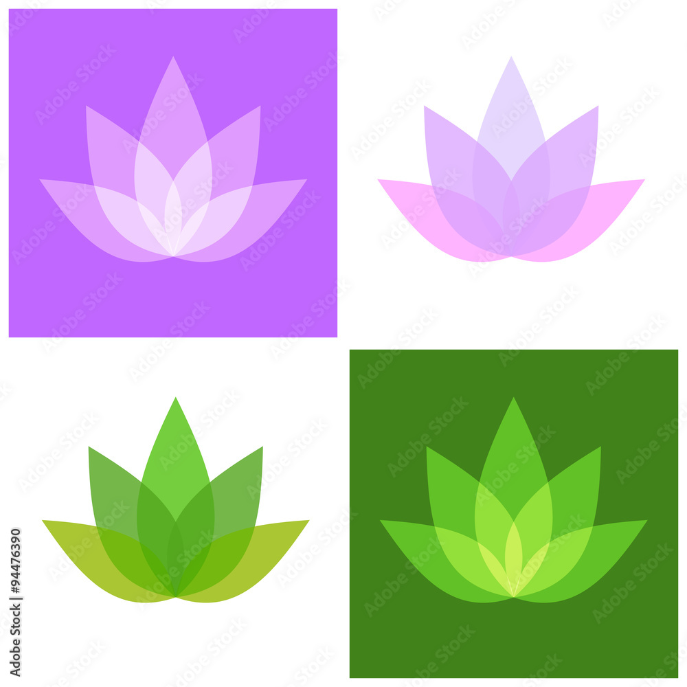 Lotus Symbol Icons Set. Yoga and Spa Logo. Vector