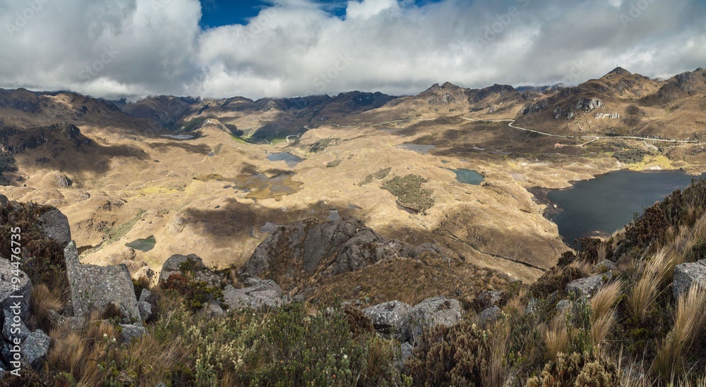 Fototapeta premium Aerial view of landscape of National Park Cajas, Ecuador