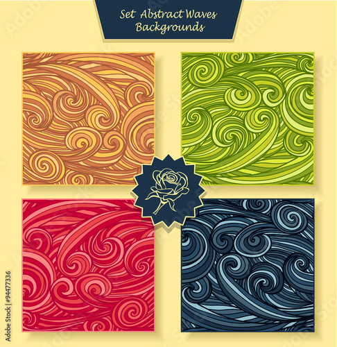 Set Abstract waves or circle hair background in red beige green dark blue