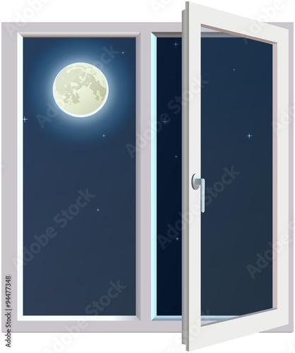 Look at the Moon thru half opened modern window