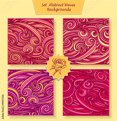 Set Abstract waves or circle hair background in red pink lilac