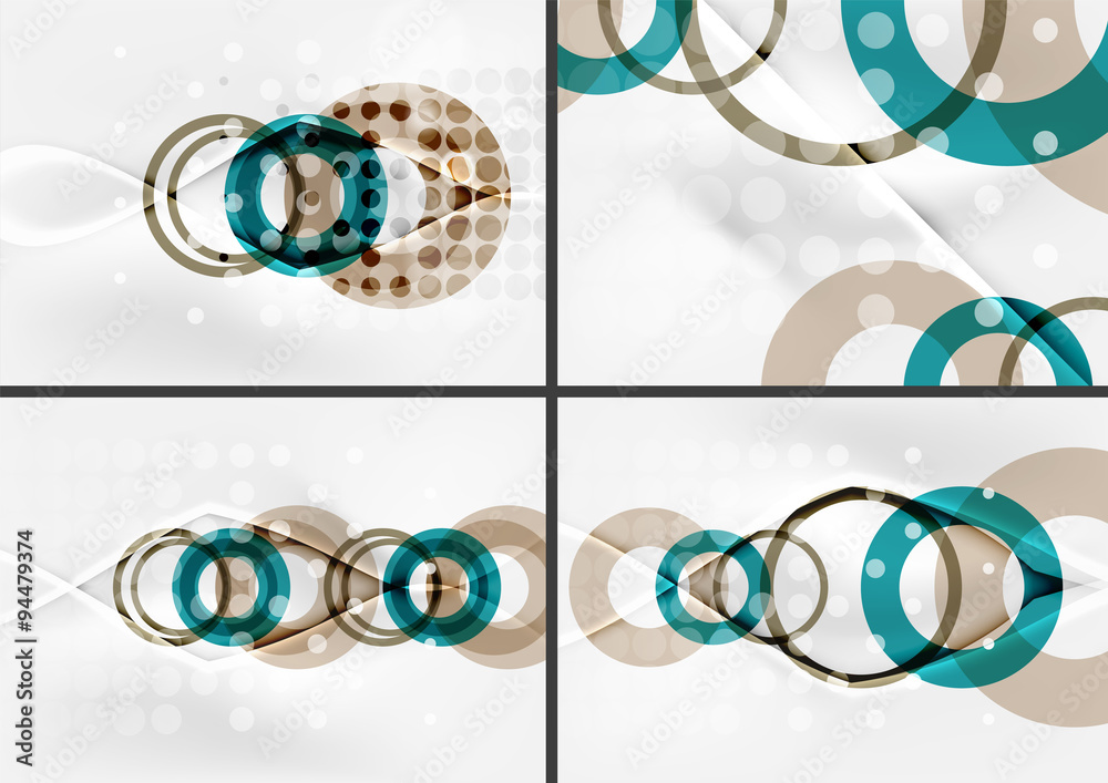 Set of circle shape design abstract backgrounds with light effects and decorations