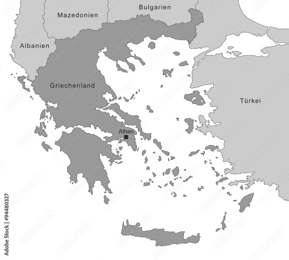 Griechenland Karte - Grau (mit Beschriftung)