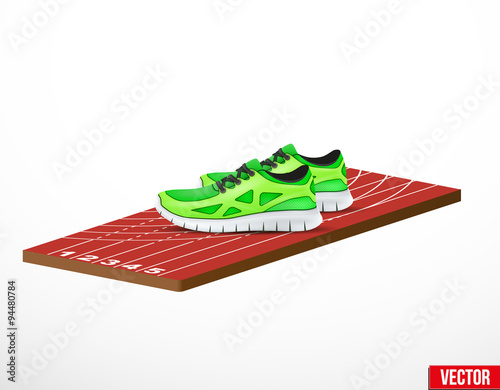 Symbol of a run shoes and athletic track.