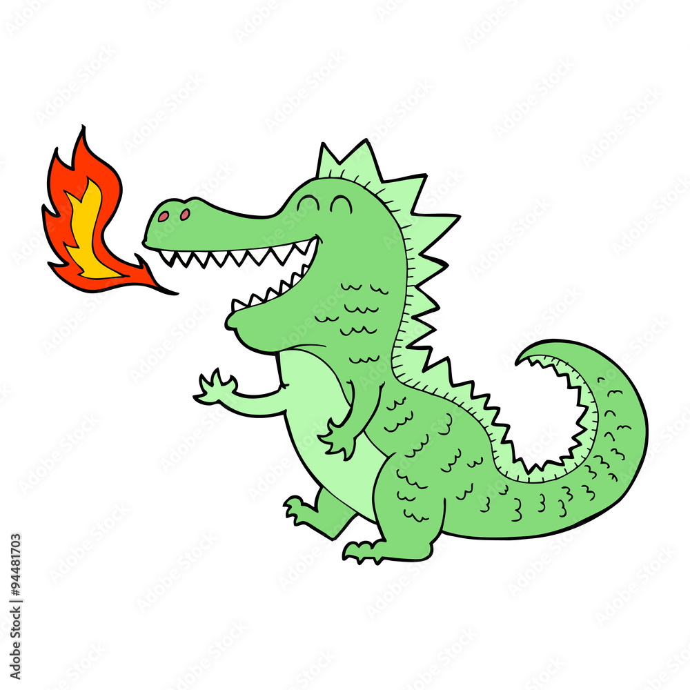 Fototapeta premium cartoon fire breathing dragon