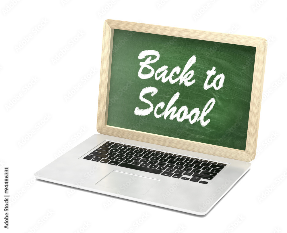 Laptop with chalkboard, back to school, online education concept Laptop with chalkboard, back to school, online education concept
