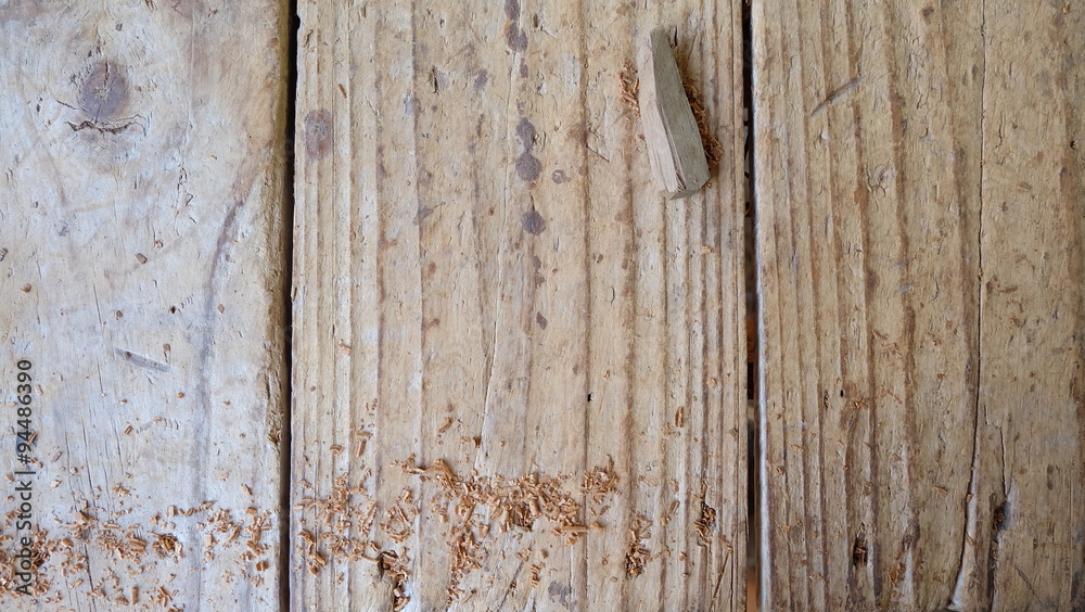 sawdust on wood plank sawdust on wood plank