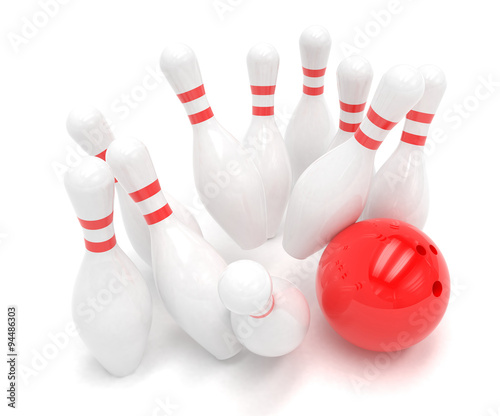 Bowling ball and skittles isolated