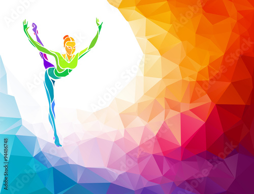 Creative silhouette of gymnastic girl on multicolor back
