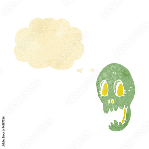 funny cartoon skull with thought bubble