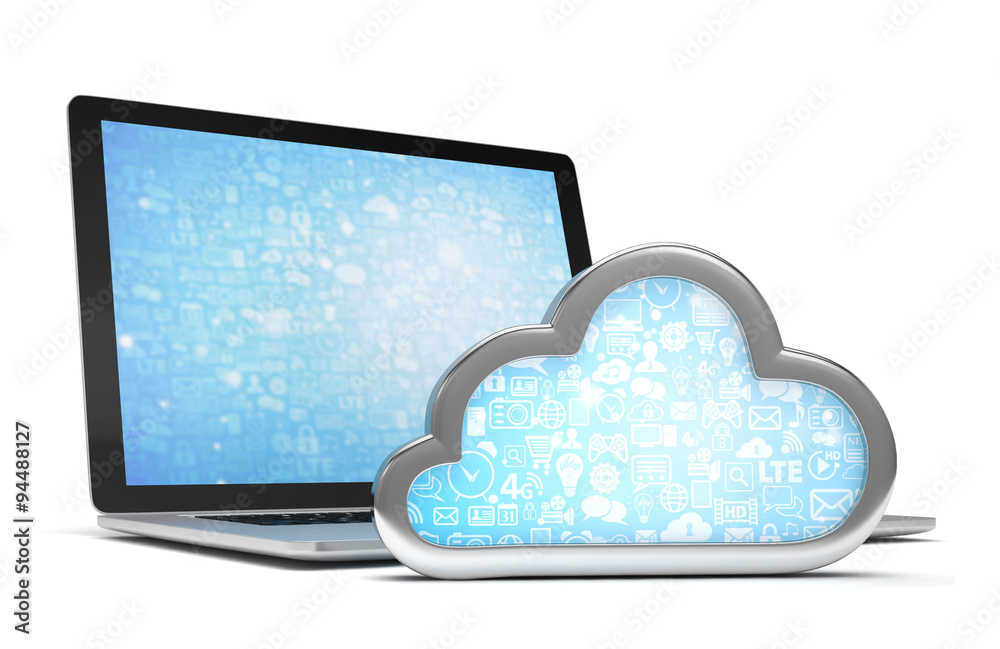 Laptop with cloud computing symbol. 3d render Laptop with cloud computing symbol. 3d render