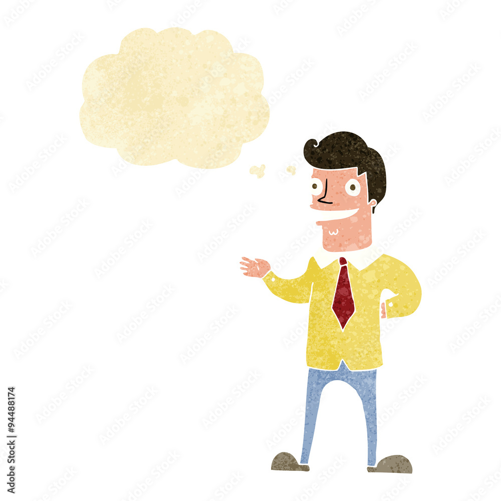 cartoon salesman with thought bubble cartoon salesman with thought bubble