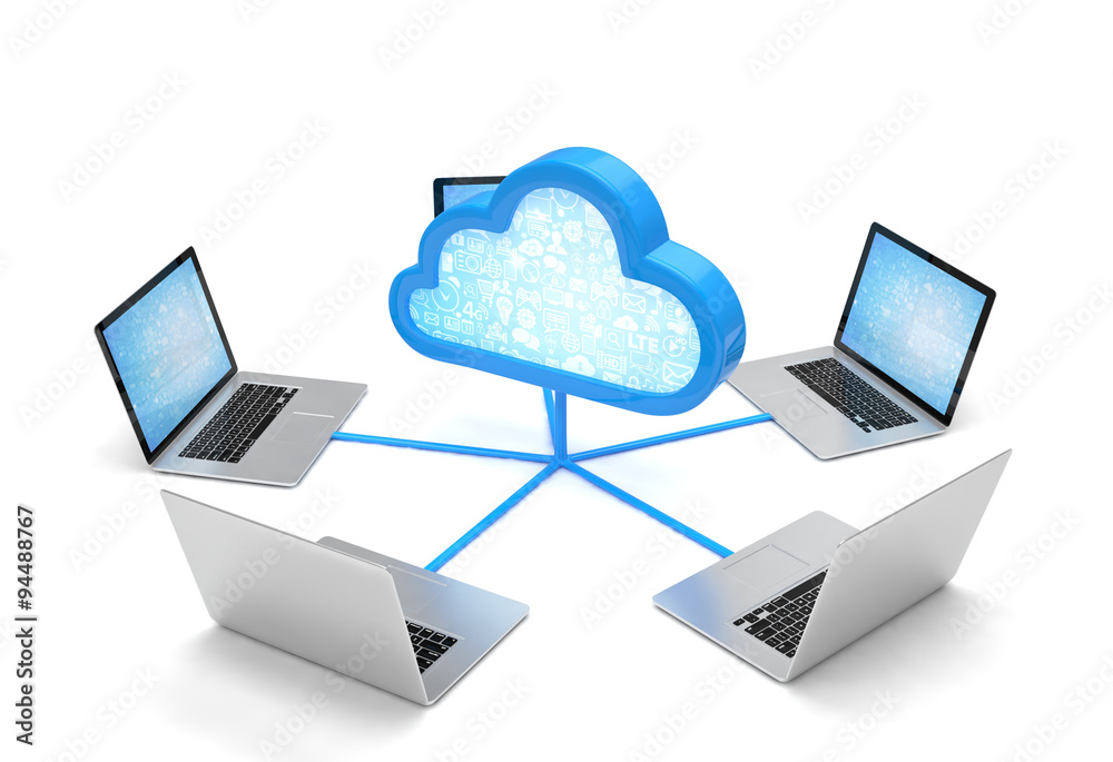 3d cloud symbol and laptops 3d cloud symbol and laptops