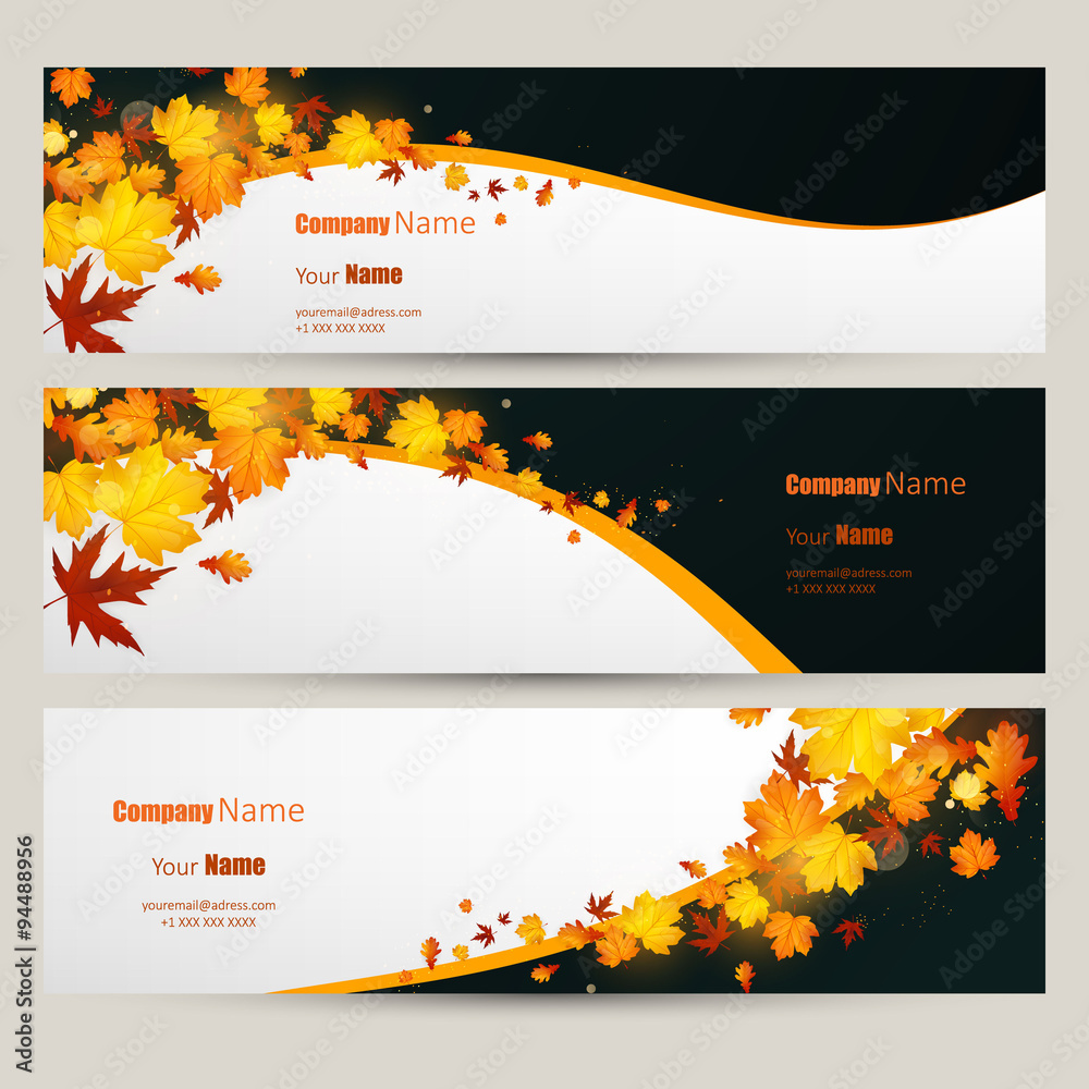 Vector set of colorful autumn leaves, banners illustration 